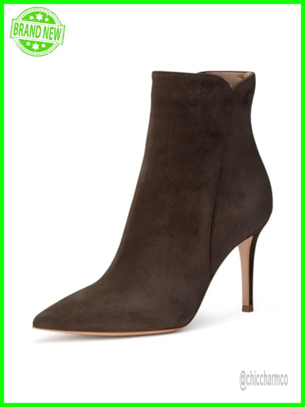 Suede Stiletto Heeled Ankle Booties Pointed Toe Zip Classic